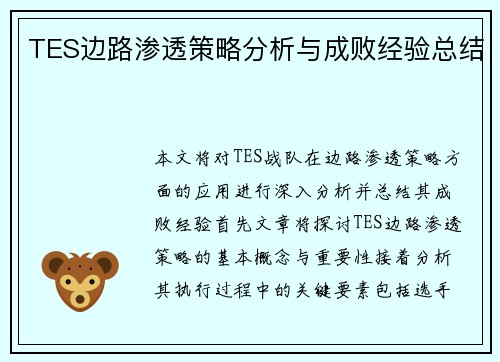 TES边路渗透策略分析与成败经验总结